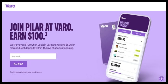 Varo $100 Sign Up Bonus