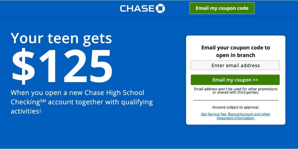 Chase High School Checking $125 sign up bonus