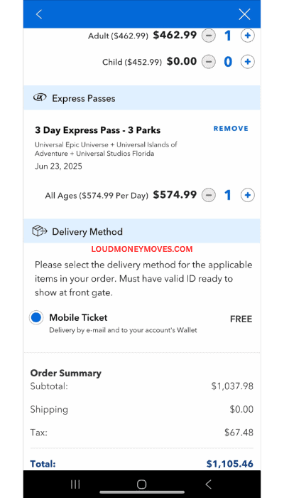 Universal 3 Day Express Pass Price