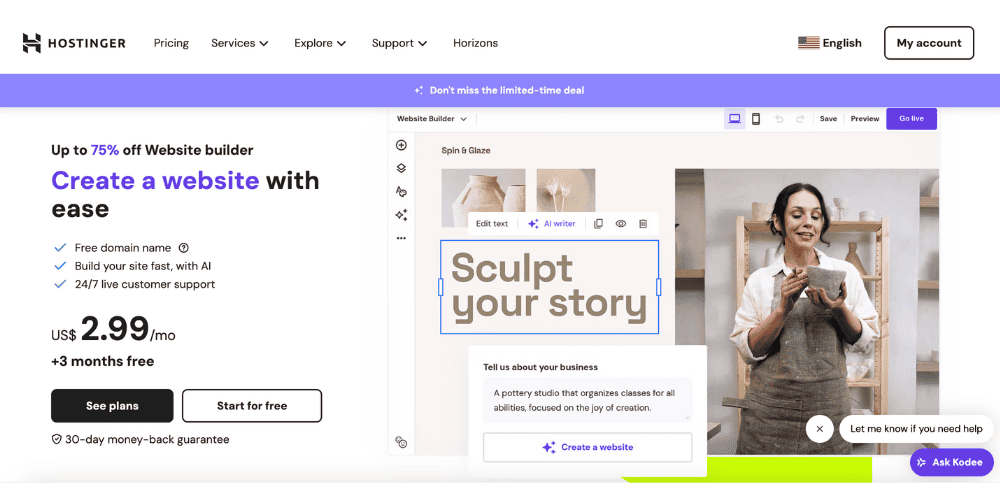 Hostinger AI Website Builder Pinterest
