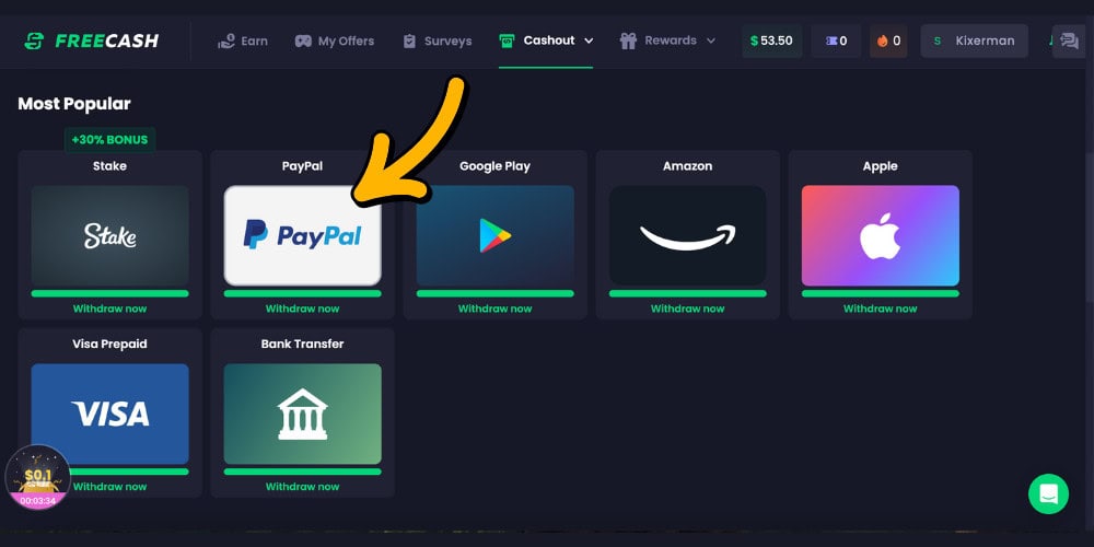 FreeCash PayPal Cash out 