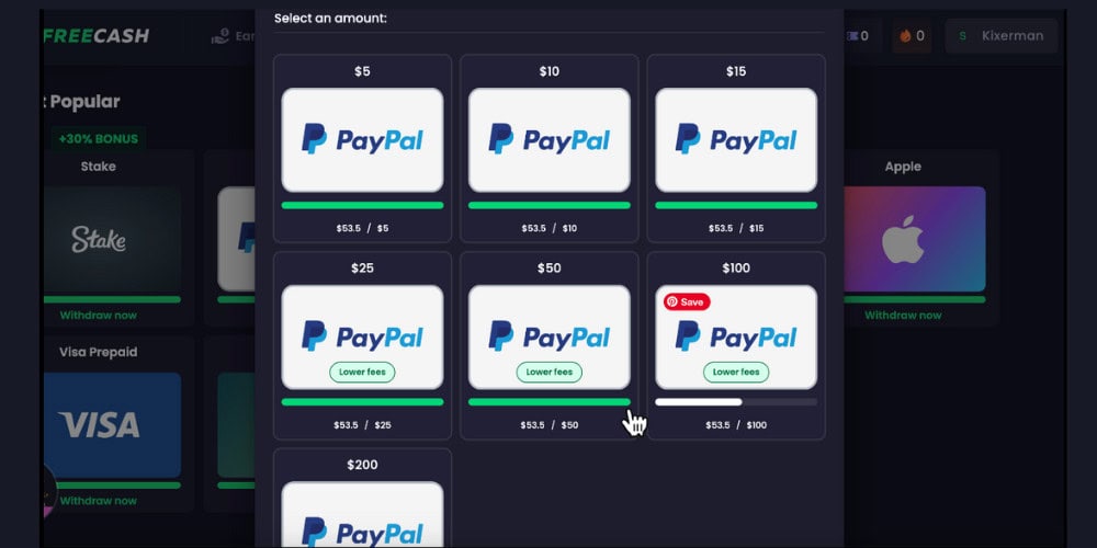 FreeCash PayPal Withdrawal Amount