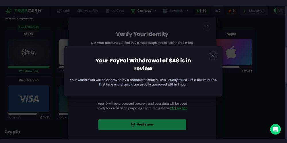 FreeCash PayPal withdrawal review